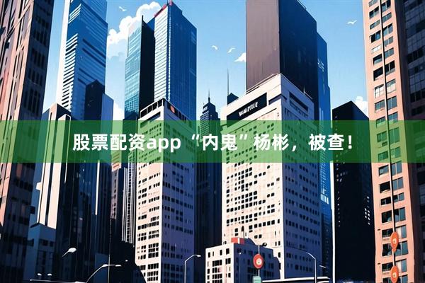 股票配资app “内鬼”杨彬，被查！